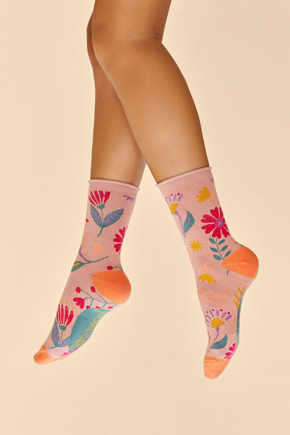 Powder Watercolour Flowers Ankle Socks Petal