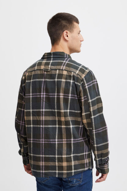 Blend Long Sleeved Checked Overshirt Shirt Deep Forest - Size: Medium