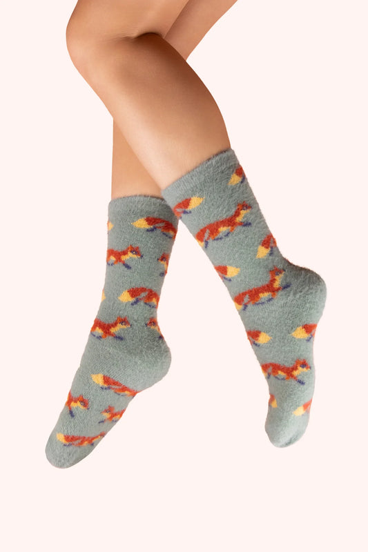 Powder Mini Foxes Fuzzy Socks Ice
