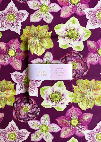 Freya Snow Hellebores Tea Towel