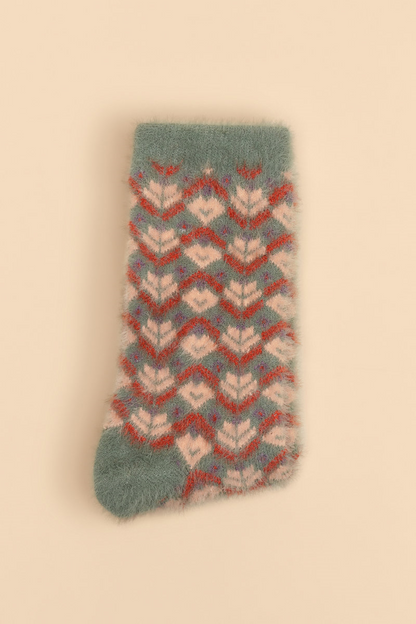 Powder Fair Isle Fuzzy Slipper Socks Teal