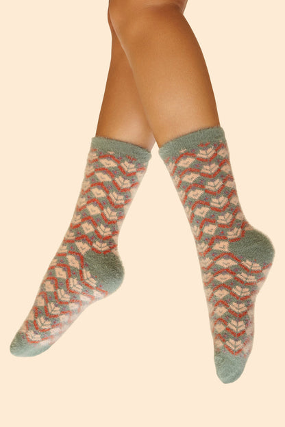 Powder Fair Isle Fuzzy Slipper Socks Teal