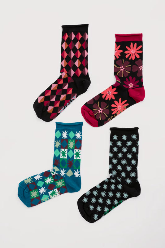 Seasalt Gift Box of 4 Women’s Arty Geometric Printmaker Mix Socks