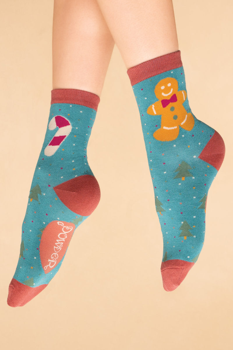 Powder Socks Powder Clothing Powder Gingerbread Man Ankle Socks Aqua