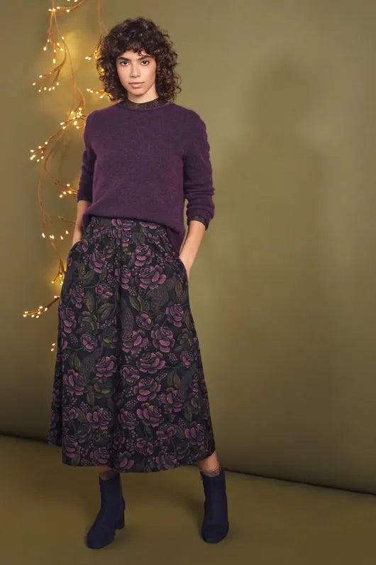 Womens Skirt Seasalt Skirt Seasalt Tawny Owl Midi Skirt Tapestry Bloom Grape