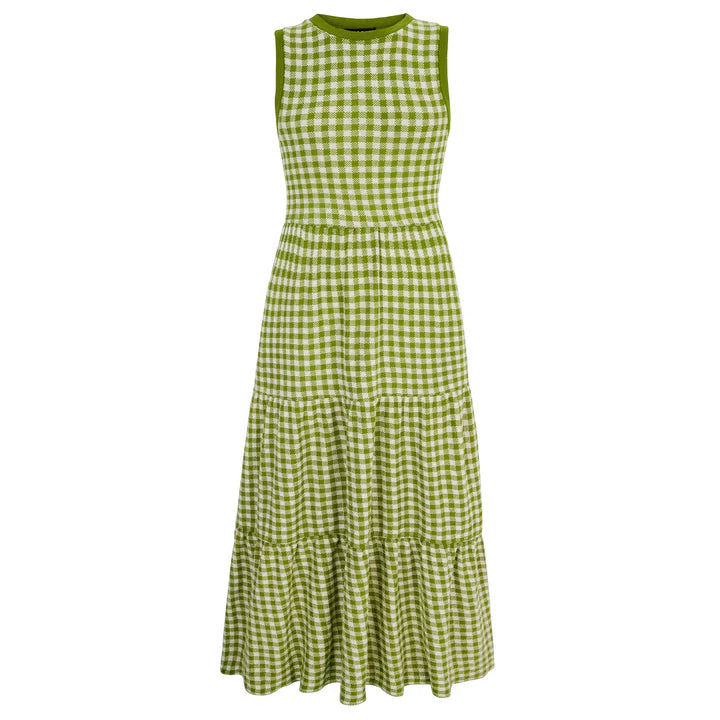Cara & The Sky Paula Gingham Cotton Knitted Midi Dress Green