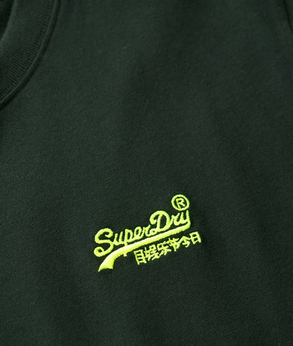 Superdry Organic Cotton Essential Logo T-Shirt Forest Green/Fluro Yellow