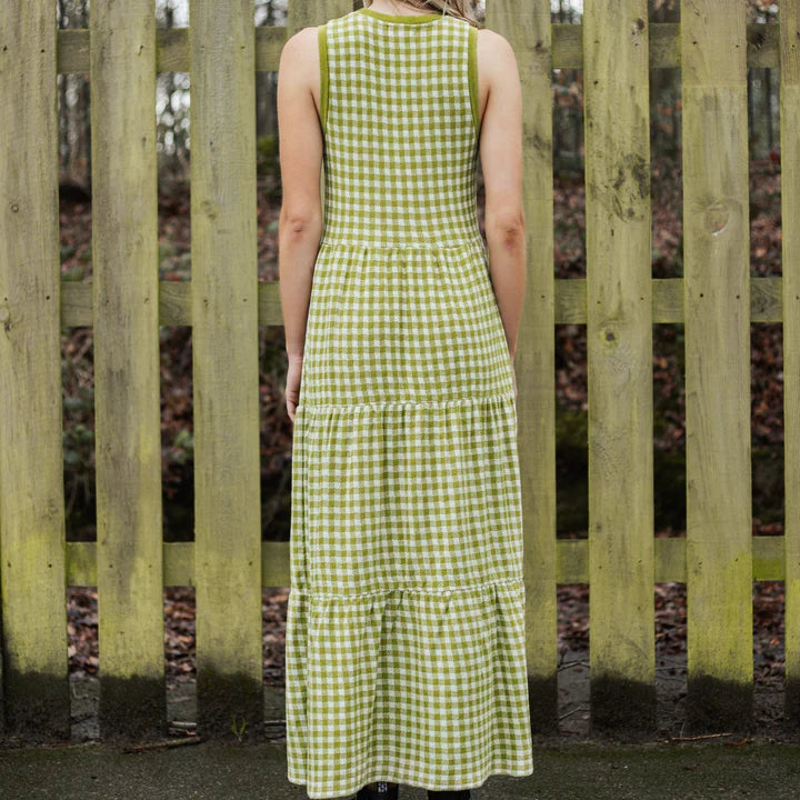 Cara & The Sky Paula Gingham Cotton Knitted Midi Dress Green