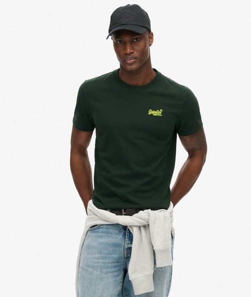 Superdry Organic Cotton Essential Logo T-Shirt Forest Green/Fluro Yellow