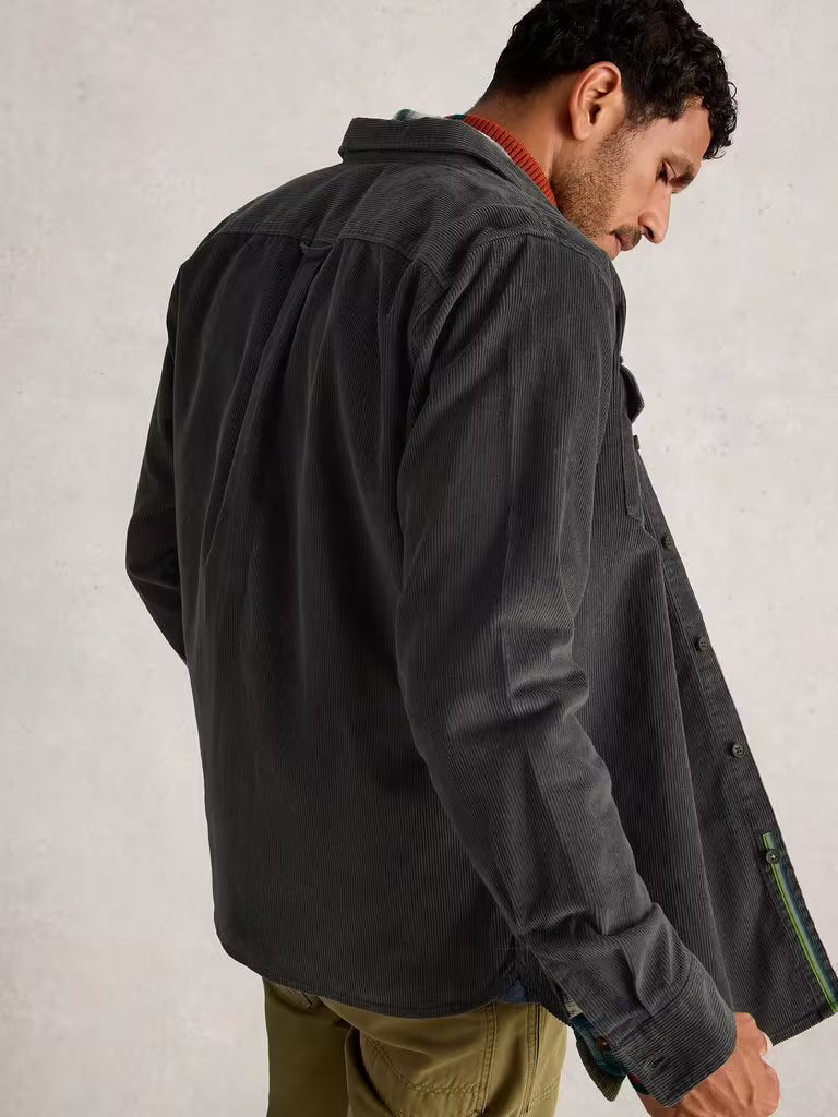 White Stuff Griffin Cord Collared Shirt Dark Grey