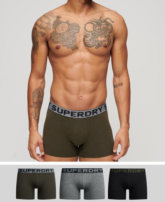 Superdry Organic Cotton Boxer Triple Pack Asphalt Grit/Winter Kahki Grit/Black Mens Boxers Superdry Clothing