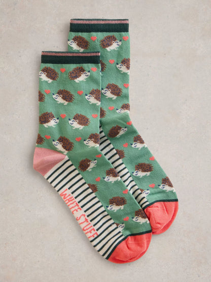 White Stuff Hedgehog Ankle Sock Green Womens Socks White Stuff Socks