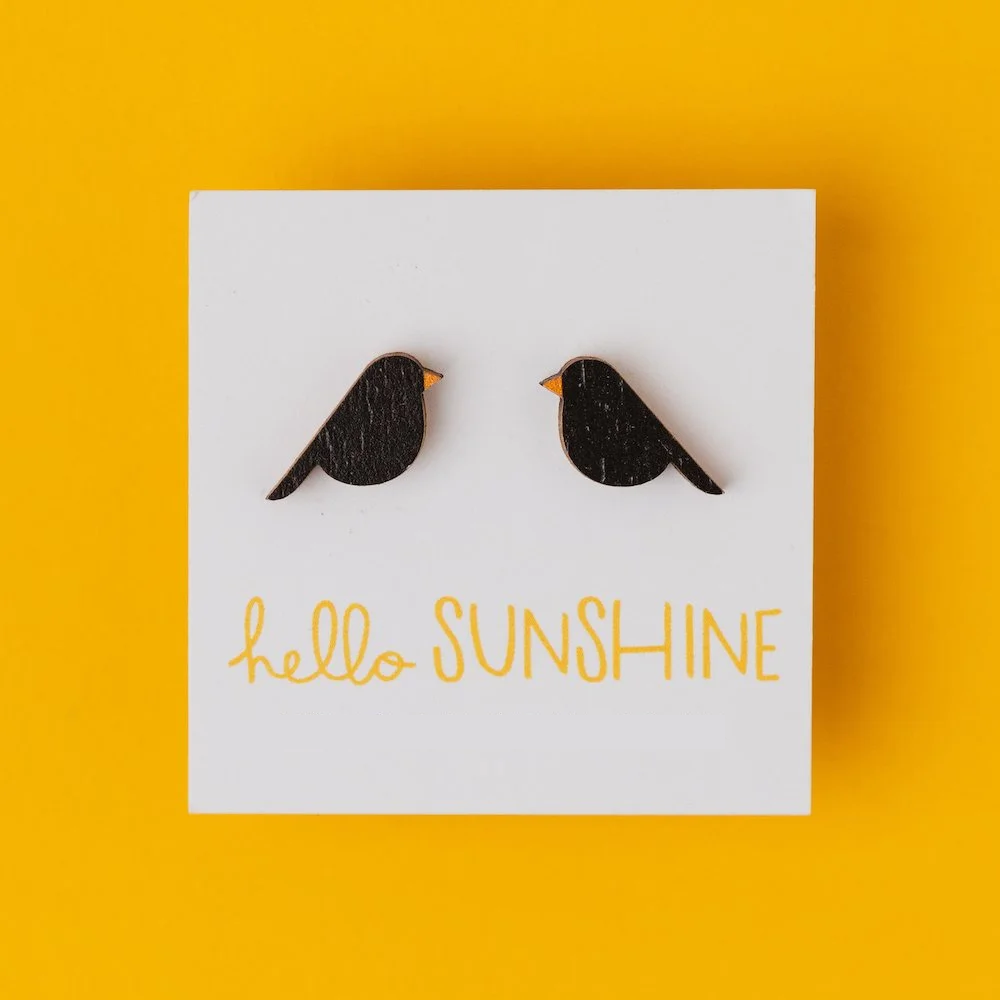 Hello Sunshine Black Bird Stud Earrings