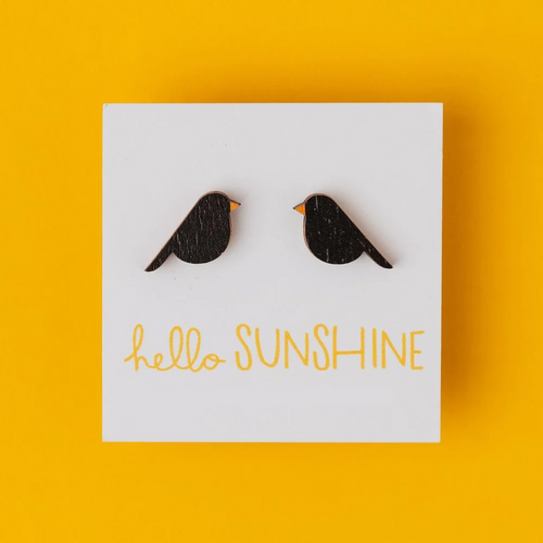 Hello Sunshine Black Bird Stud Earrings