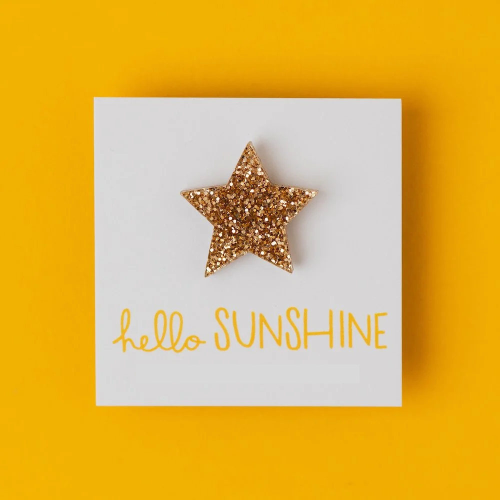 Hello Sunshine Gold Glitter Lapel Pin