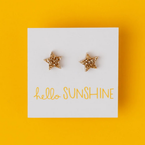 Hello Sunshine Gold Glitter Stud Earrings