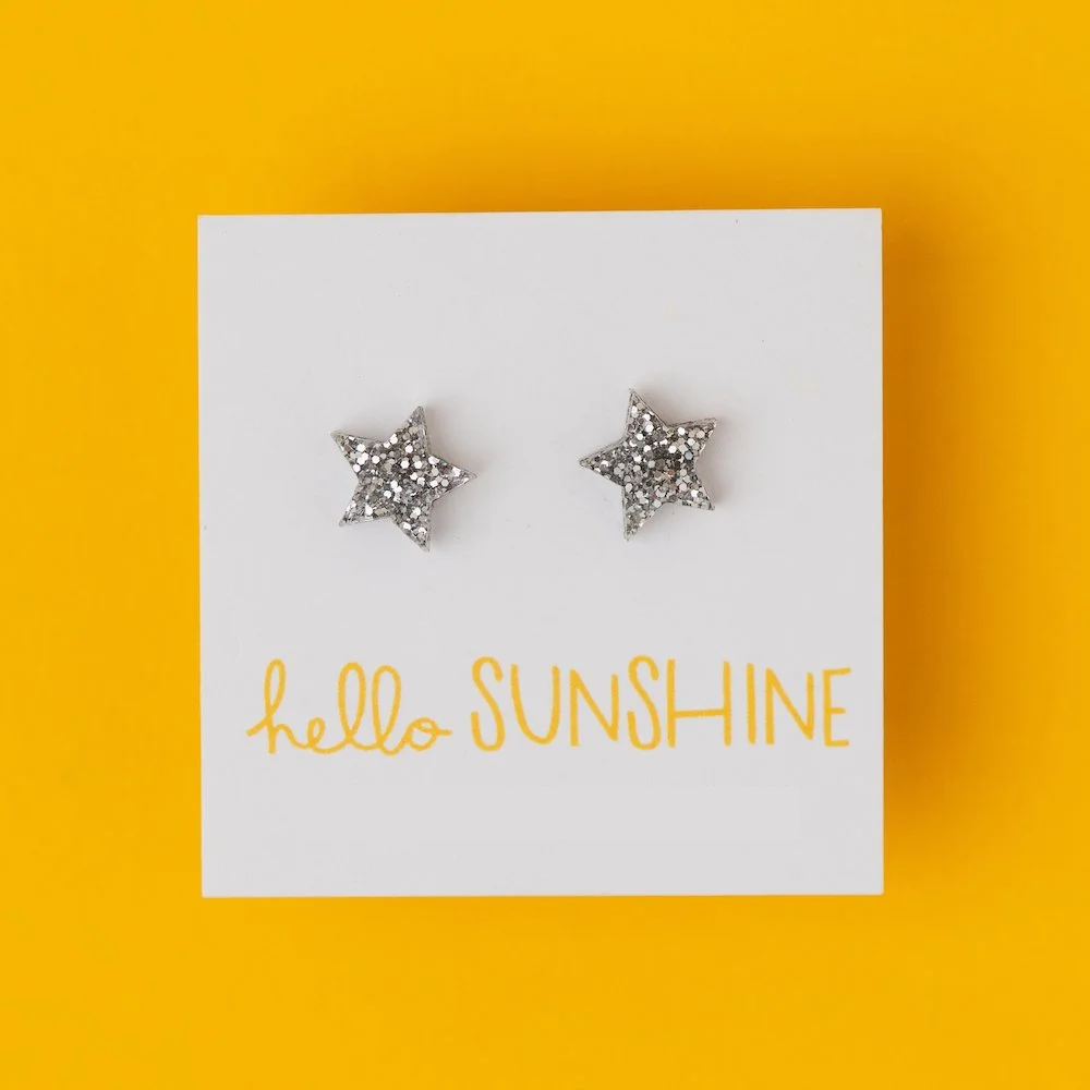 Hello Sunshine Silver Glitter Stud Earrings