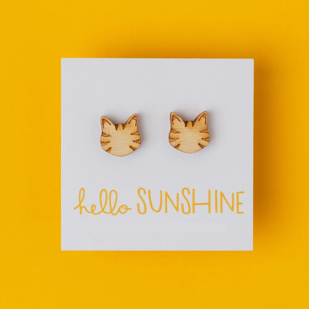 Hello Sunshine Tabby Cat Stud Earrings