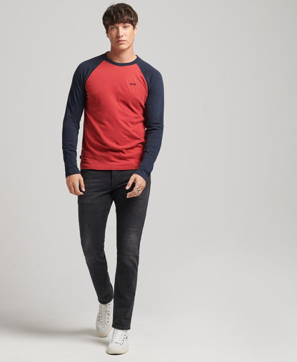 Superdry Organic Cotton Essential Long Sleeved Baseball Top Hike Red Marl/Eclipse Navy