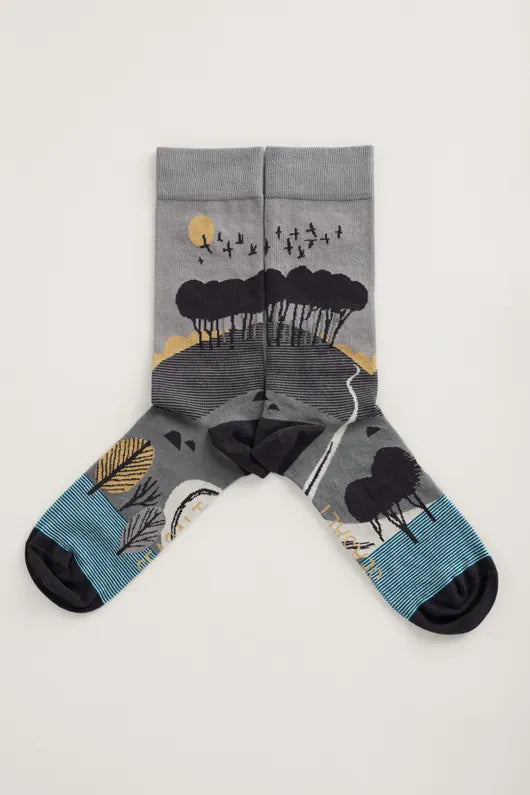 Men's Socks Seasalt Men's Postcard Socks Hilltop Coal Hawk Men's bamboo socks Scenic socks made from soft organic cotton