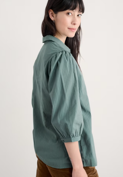 Seasalt Hope Cottage Organic Cotton Check Blouse Cliff