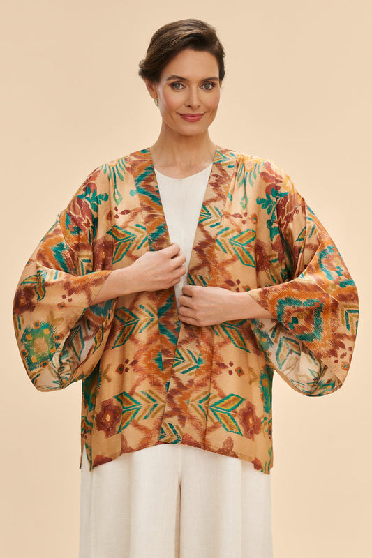 Powder Warm Cream Ikat Kimono Jacket