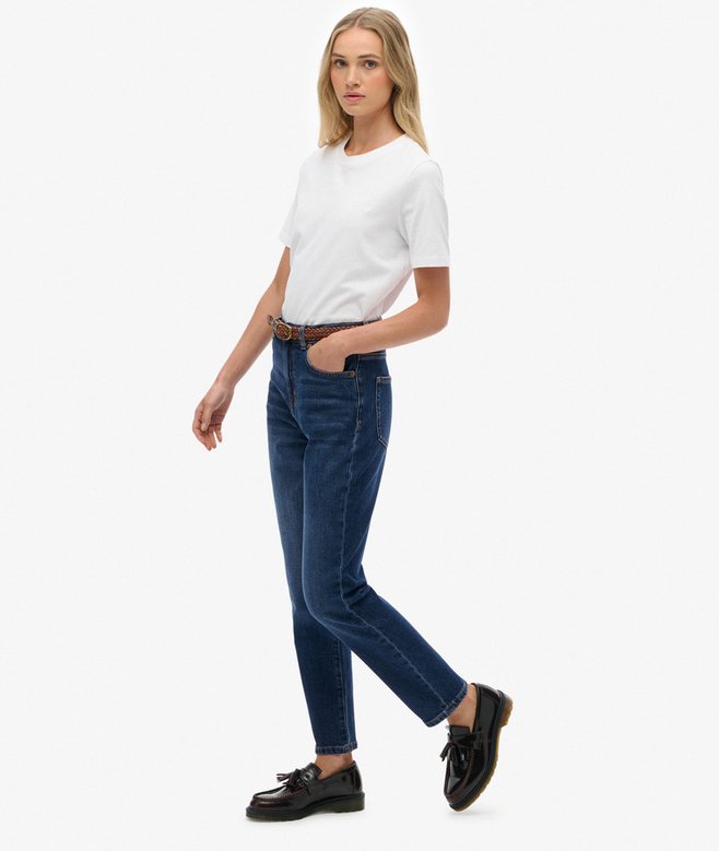 Superdry Organic Cotton High Rise Mom Jeans Deep Indigo Denim