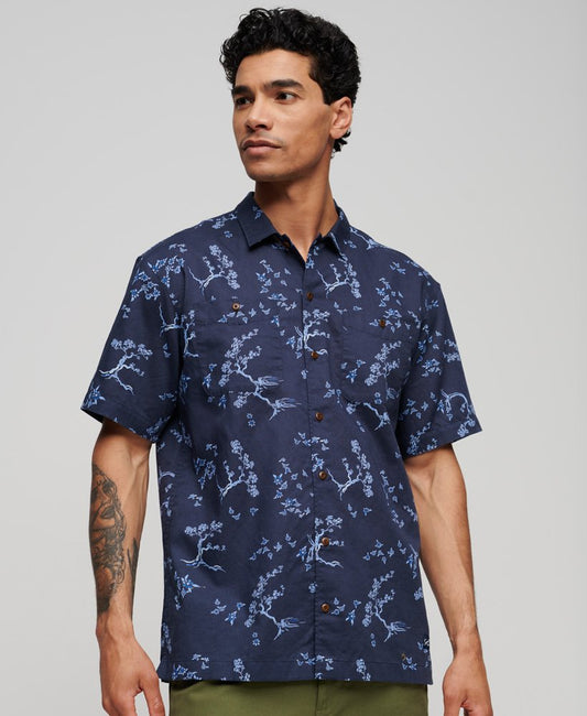 Superdry Short Sleeve Beach Shirt Indigo Floral Superdry clothing mens shirt Short Sleeve Beach Shirt