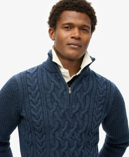 Superdry Vintage Jacob Cable Knit Half Zip Jumper Indigo