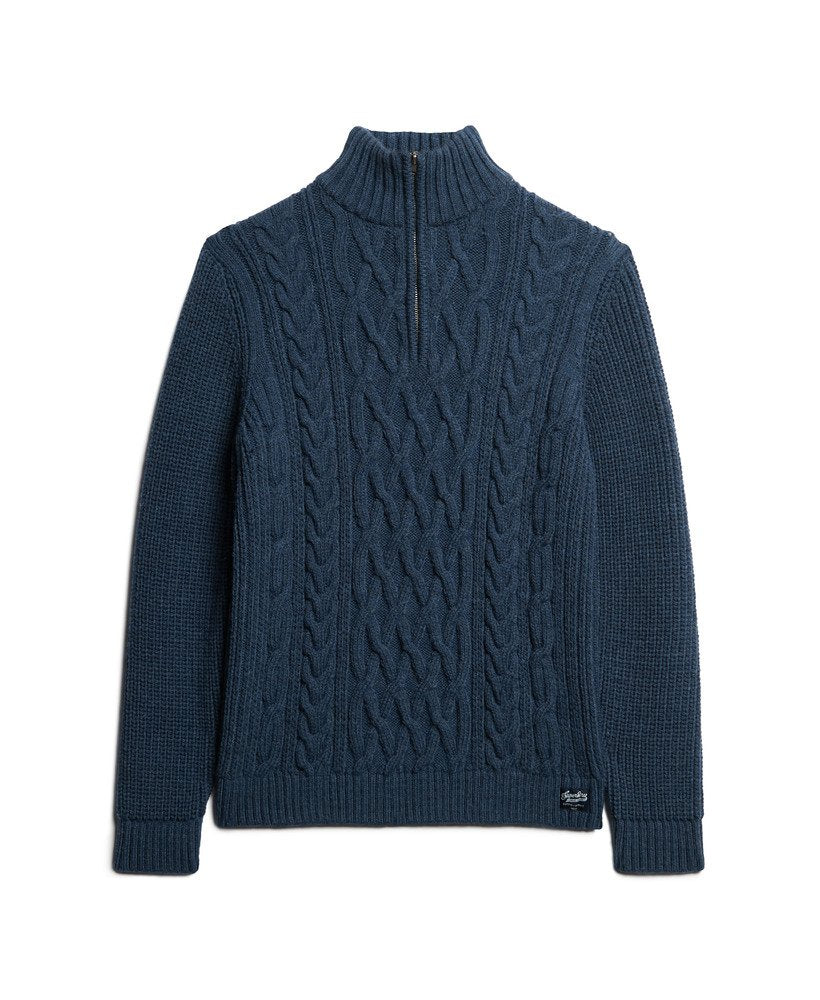 Superdry Vintage Jacob Cable Knit Half Zip Jumper Indigo