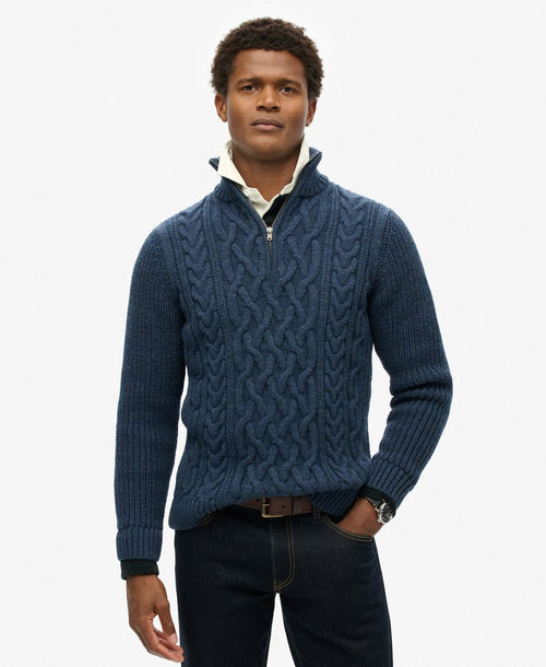 Superdry Vintage Jacob Cable Knit Half Zip Jumper Indigo