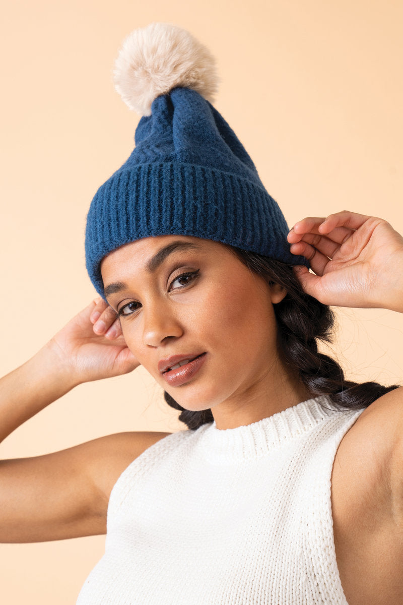 Powder Hat Powder Clothing Powder Ingrid Women's Bobble Hat Navy & Mist