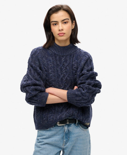 Cable Mock Neck Jumper Island Navy Twist Superdry clothing womens jumper superdry jumper