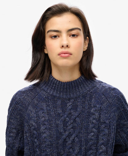 Superdry Cable Mock Neck Jumper Island Navy Twist