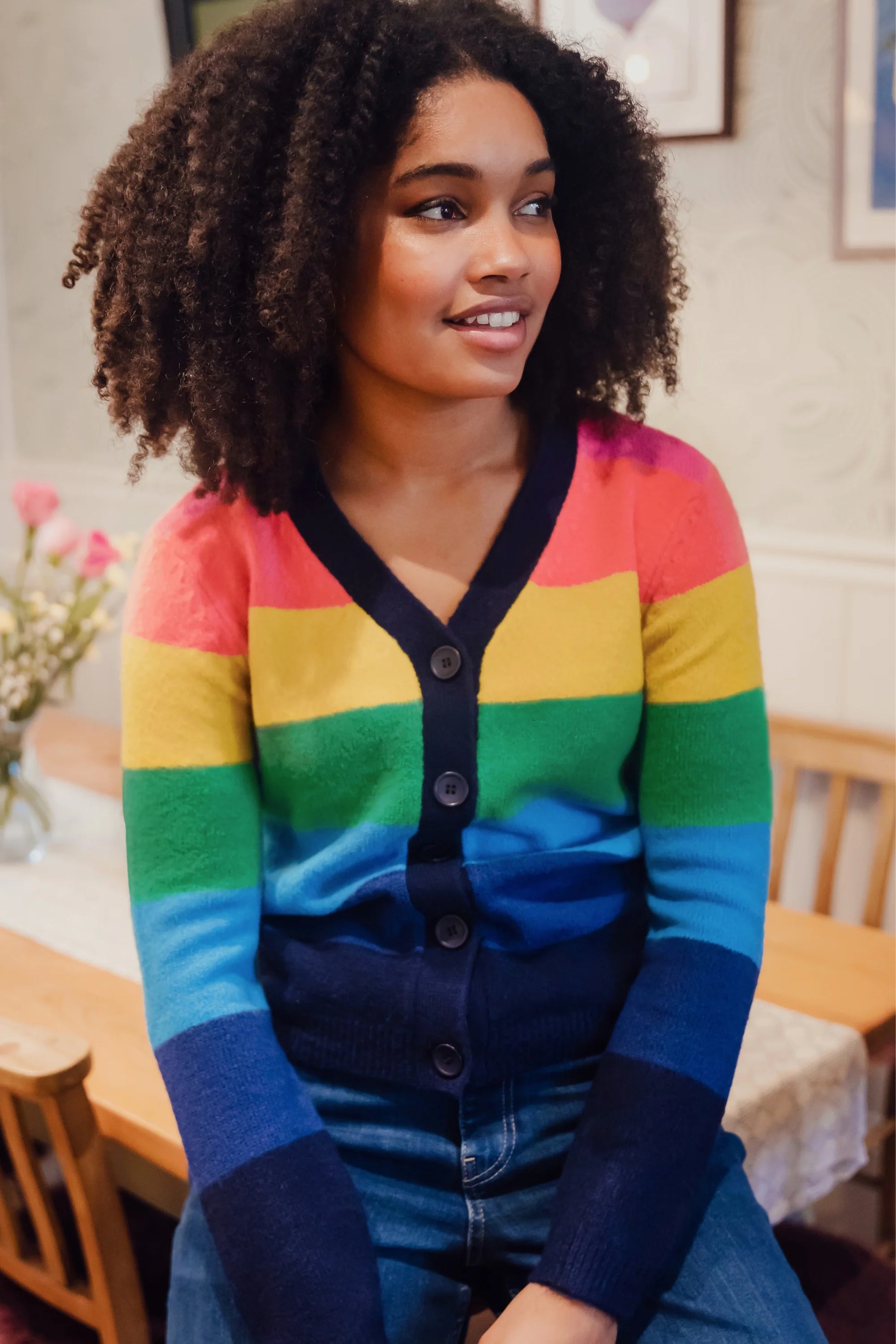 Sugarhill Brighton Izzy Cardigan Multi Rainbow Stripes A Brilliant Disguise