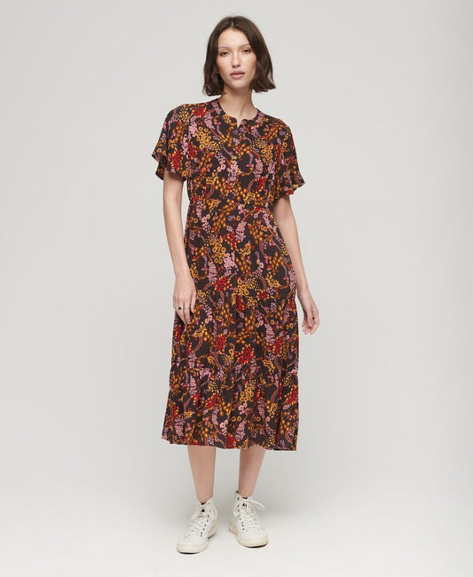 Superdry Dress Superdry Printed Tiered Midi Dress Black Juju Floral Print