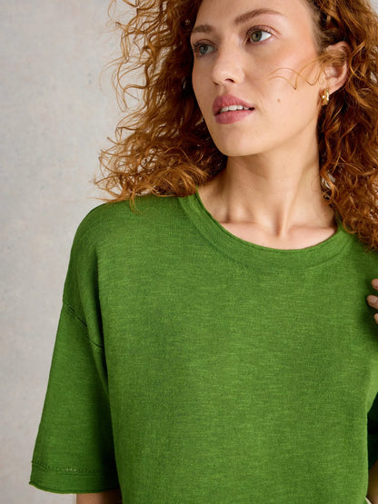 White Stuff Kate Linen Blend Tee Bright Green
