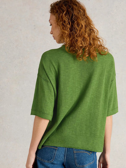 White Stuff Kate Linen Blend Tee Bright Green