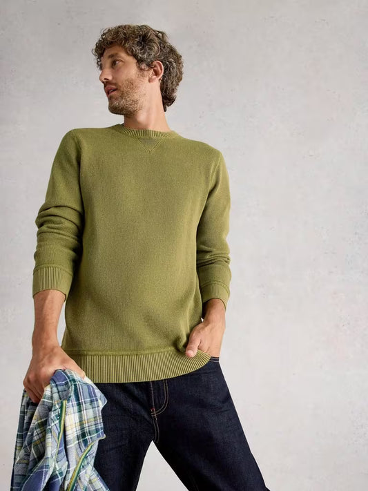 White Stuff Attadale Crew Neck Long Sleeve Jumper Khaki Green