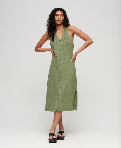 Superdry clothing Superdry Beach Jersey Vest Midi Dress olive khaki womens midi dress summer dress