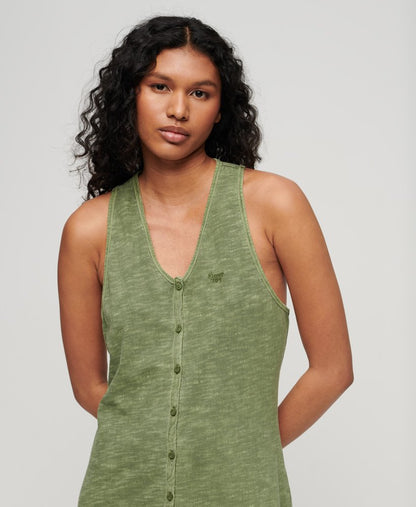 Superdry Beach Jersey Vest Midi Dress Olive Khaki