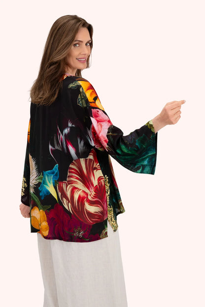 Powder Opulant Florals Mid-length Kimono Chocolate
