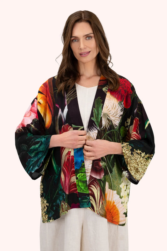 Powder Opulant Florals Mid-length Kimono Chocolate