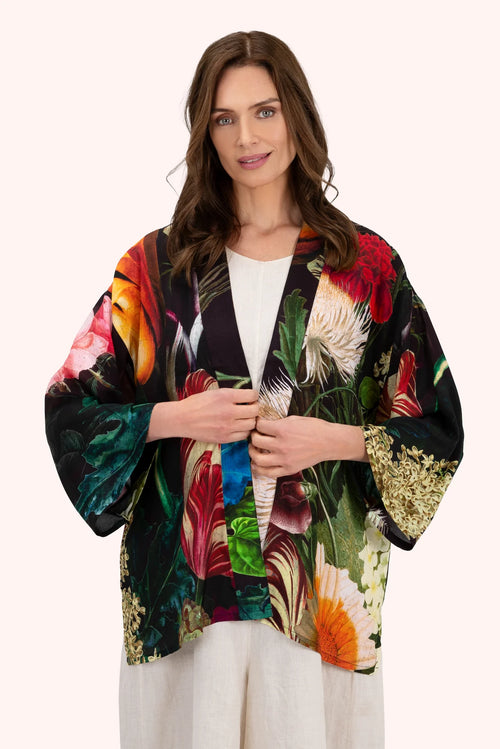 Powder Opulant Florals Mid-length Kimono Chocolate