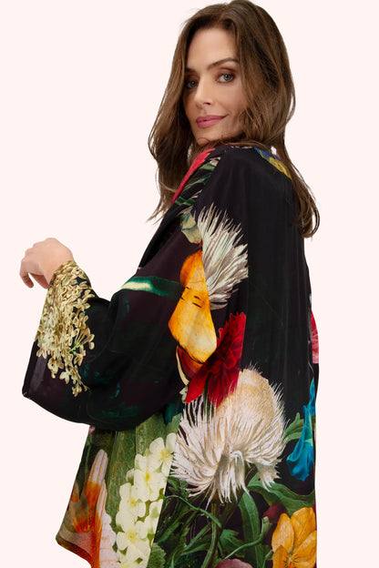 Powder Opulant Florals Mid-length Kimono Chocolate
