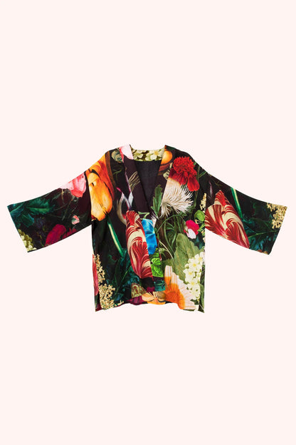 Powder Opulant Florals Mid-length Kimono Chocolate
