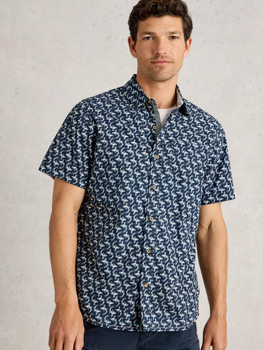 White Stuff Finsbury Koi Printed Shirt Navy