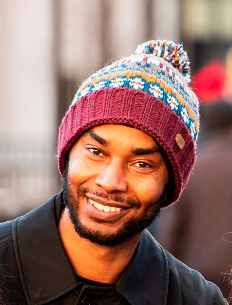 KuSan Bobble Hat Turn Up Plum