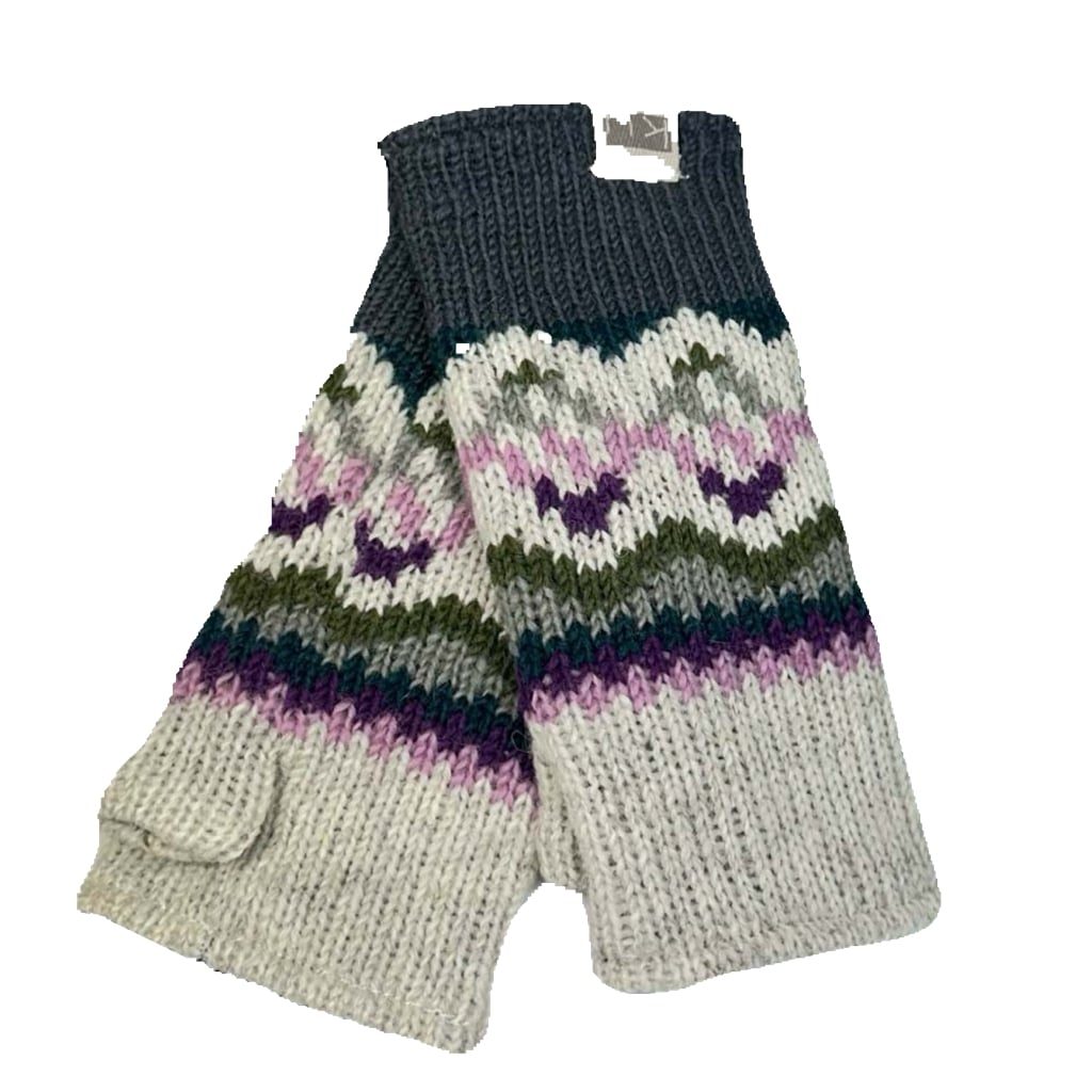 KuSan Handwarmers Green Charcoal Hand knitted handwarmers that are Ethically produced for sustainable Fashion Material: 100% New Zealand Wool & 100% Recycled Polyester Made From Recycled Plastic Bottles