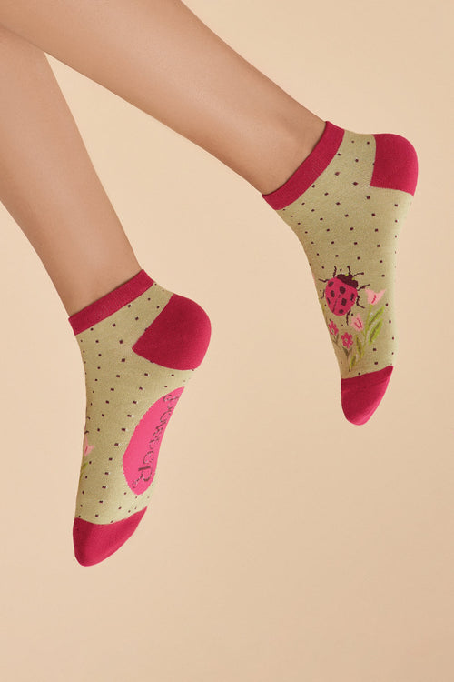 Powder Ladybird Trainer Socks Sage